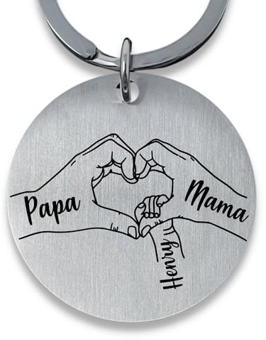 SMARTEON Personalisierter Schlüsselanhänger Edelstahl – Gravur Herz für Papa, Mama & Kinder – Individuell gravierter Schlüsselanhänger mit Namen der Familie als Geschenk