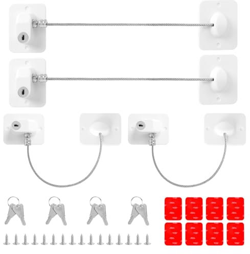 4 Pcs Cerraduras de Seguridad para Niños Bloqueos de Seguridad para Puertas con 8 Llaves, Cierre Ventanas y Cajones FrigoríFico Nevera Candado Autoadhesivos sin Agujeros Protección de Bebes, Mascotas