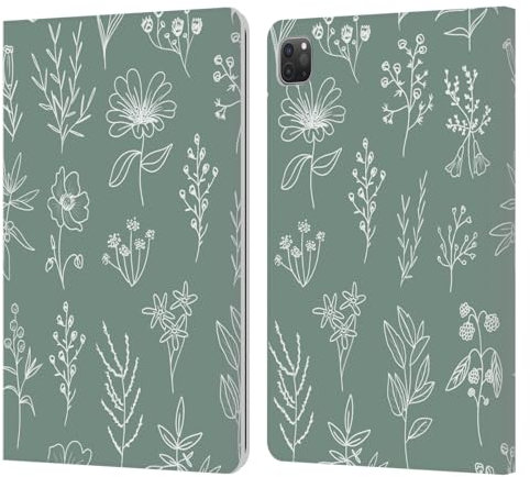 Head Case Designs Offizielle Anis Illustration Kleiner Patagonischer Salbeigrün Muster Mischen Leder Brieftaschen Handyhülle Hülle Huelle kompatibel mit Apple iPad Pro 11 2020/2021 / 2022