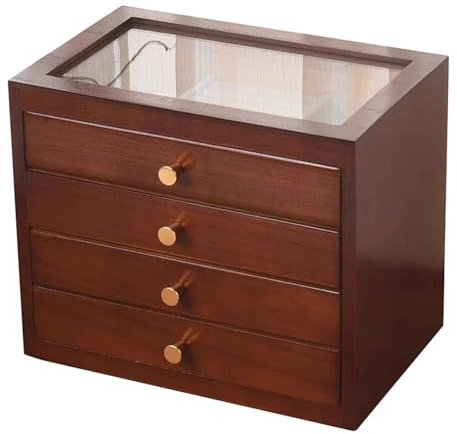 Schmuckkasten, Schmuckschrank, Schmuckschränke Mit Glasdeckel, Schmuckaufbewahrung, Großes Fassungsvermögen(Brown,9.6in/34.5cm)