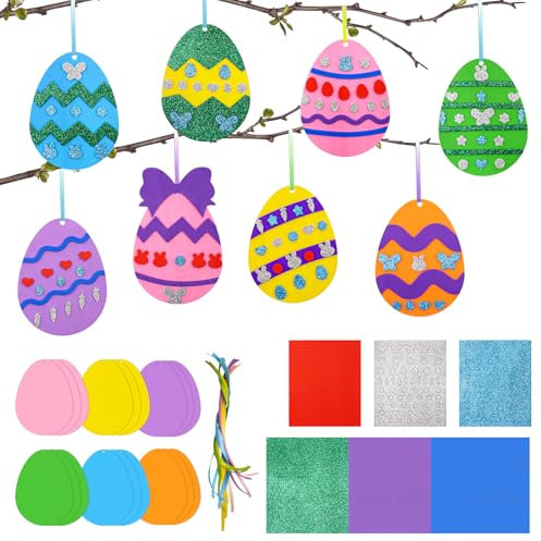 Fettwal Ostern Basteln Kinder, 18 Stück Ostereier, Moosgummi Bastelset Kinder Ostern Anhänger Deko, Osterbastelset Kreative Geschenke zur Osterdeko