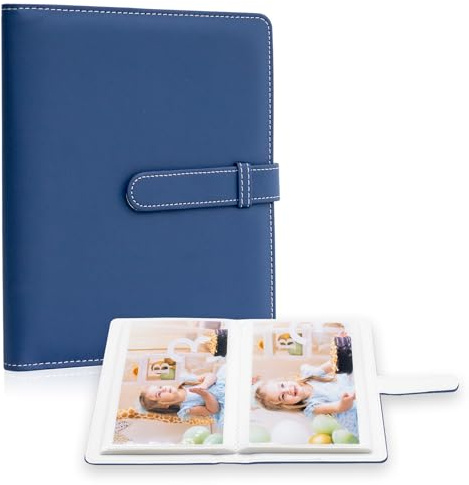 Photo Album 4x6 Photos - 68 Pockets Small Mini Capacity Premium Vegan Leather Cover Photo Case, Portable Wallet Photo Book for Boys Girls Birthday Wedding (Dark Blue)