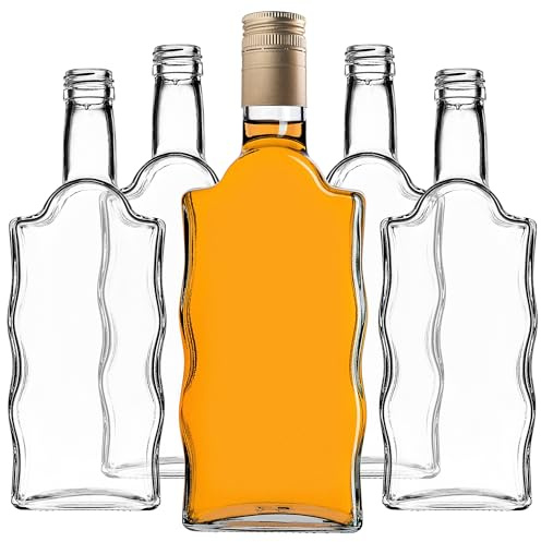 KADAX Set di 50 Bottiglie in Vetro 500ml con Tappo a Vite Oro, Lunghe – Bottiglie vuote da riempire per succhi, sciroppo, Olio e liquore, conservazione Alimentare
