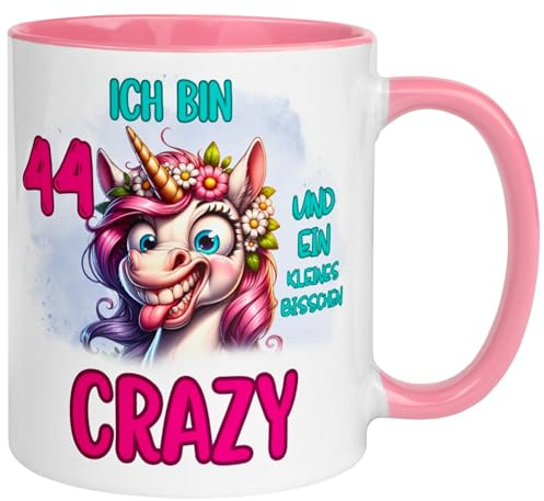 44 Geburtstag Frauen Geschenk Tasse | Ich bin 44 und kleines bisschen crazy | Lustige Geburtstagstasse mit Spruch 44. Geburtstag | 44ter Geburtstag - Witziges Geburtstagsgeschenk Frau