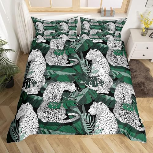 NDXRWDZR Bettwäsche 155x220 Grauer Leopard Bettwäsche-Set mit Reißverschluss Schließung für Kinder Weicher Atmungsaktive Mikrofaser Bettbezug + 2 Kopfkissenbezug 80x80 cm