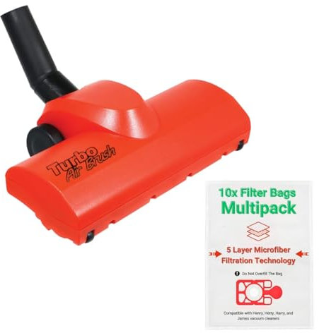 Hoover Turbo Brush and Dust Bag- Universal Red Replacement for Numatic/Hetty//James/Basil/Charles/George and Henry Airo Brush Head - Best Tool for Carpet Cleaning.