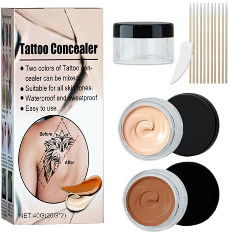 Tattoo Concealer, 40g Narben Concealer,Tattoo Concealer Cream,Tattoo Abdeckung Creme,Wasserdichter Make Up Haut Narben Concealer,Zur Verwendung Am Körper, Für Beine, Für Männer und Frauen