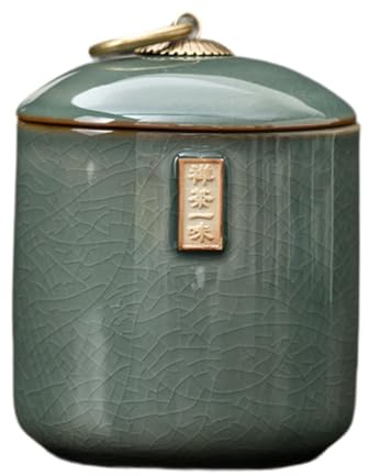 perfk Ceramic Tea Storage Jar Tea Canister with Airtight Lid Container Case for Dry Food Sugar, Green
