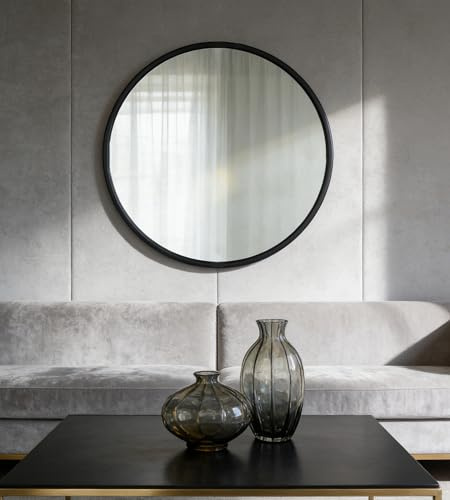 SVNR Runder Spiegel 50x50 cm – Hochwertiger Aluminiumrahmen in Schwarz – Elegante Kreisspiegel für Zuhause, Büro oder Hotel
