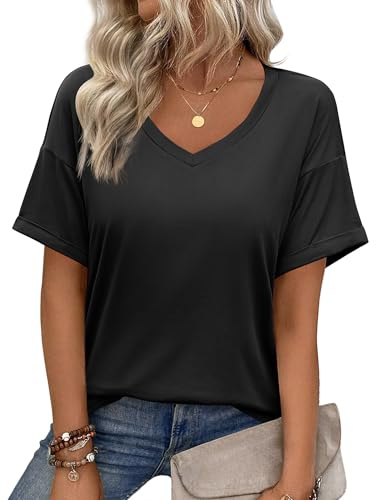 Zeagoo Women's T-Shirts V Neck Short Sleeve Tops Basic Tshirt Summer | Casual Tee Shirts Loose Floral Blouse Top