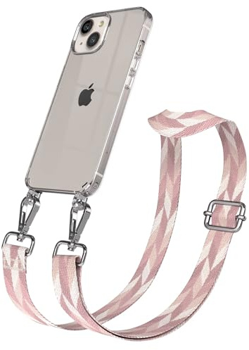 EAZY CASE Handykette - Verstellbares Taschenband kompatibel mit iPhone 13, Schulterriemen, Handykordel mit Silikon Hülle, Umhängetasche, Rosa Mix Silber