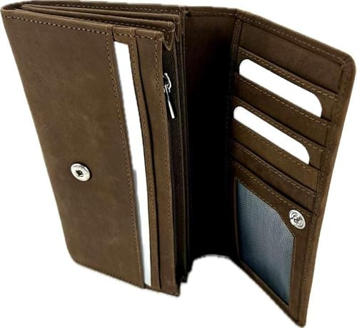 4Bee Elegante Damen Leder Geldbörse Mit Bienenmotiv – Modell 541 – Hochwertiges Rindsleder – Viele Fächer – Format 17,5×10 cm – Braun