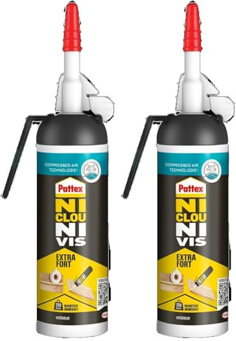 Pattex Ni Clou Ni Vis Fixation Extra Fort – Colle de Fixation multi matériaux, à maintien immédiat, se peint, utilisation en intérieur – Blanc, 133g (Lot de 2)