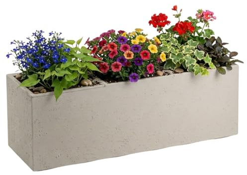 HowHomely | Vaso da fiori bianco 30 x 90 cm su rotelle, struttura in cemento moderno, per giardino, balcone, terrazza