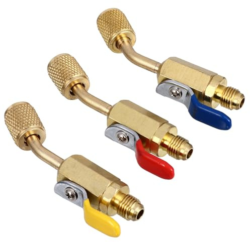 DECORNIJIA Valve à Bille Coudée 45° en Cuivre pour Climatisation Automobile, Raccords Mâle et Femelle Sae M1/4 et Filetage F 1/4, Pack de 3 Pièces, Adapté pour Tubes Cœur de Clim