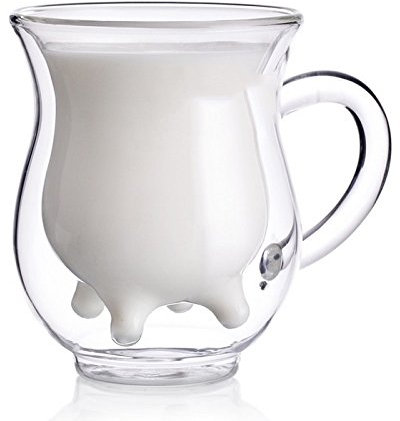 Xshelley Double Wall Glass Cup - Creative Cup Cute Calf Insulated Mugs Thermo Coffee Milk Cups Creamer Pitcher (250 ml/8.45 oz)