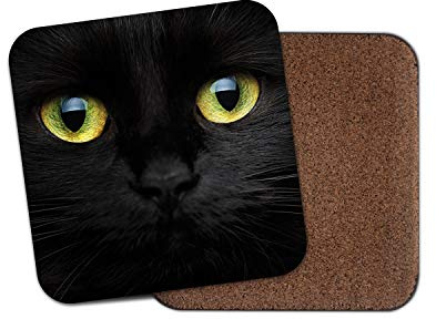 1 x Black Cat Face Cork Backed Drinks Coaster - Cats Kitten Witch Mum Nan #8423