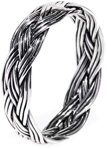 Windalf Geflochtener Wikingerring ZÄERA h: 0.5 cm Flecht-Muster handgeschmiedet 925 Sterlingsilber (Silber, 56 (17.8))
