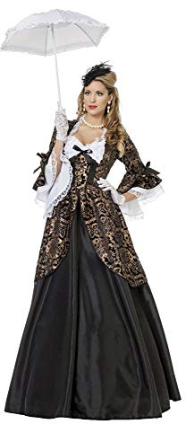 shoperama Marquise Estella Barock Rokoko Damen Kostüm Samt Spitze Schwarz/Gold Gräfin Adlige Mätresse Madame de Pompadour, Größe:44