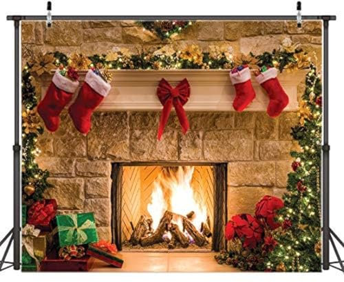 AIIKES 10x8ft Weihnachten Hintergrund Weihnachten Kamin Fotografie Hintergrund 11-209