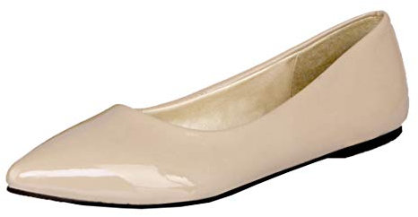MISSUIT Damen Flache Pumps Lack Spitz Ballerinas Pointed Toe Schuhe Geschlossen(Beige,41)