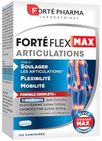 Forté Pharma - Forté Flex Max Articulations - Complement Alimentaire Flexibilité - Collagene hydrolysé, Curcuma, Glucosamine - Confort Articulaire, Mobilité, Souplesse - 120 comprimés, 1-3 mois