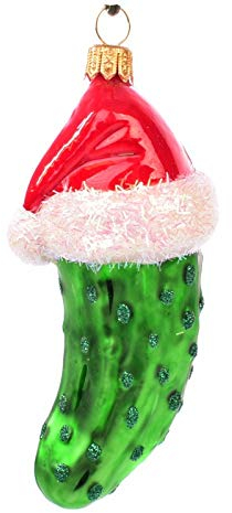 GardenGuru Gurke mit Weihnachtsmütze Figure Christbaumschmuck Weihnachtskugeln Handarbeit Handmade
