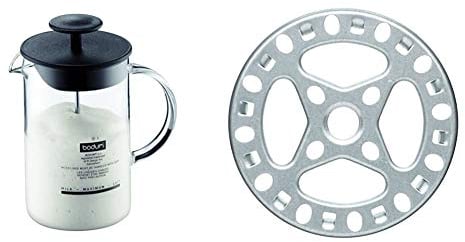 BODUM 1446-01 Latteo Milk Frother, Borosilicate Glass - 0.25 L, Black/Transparent & KitchenCraft Gas Ring Reducer Trivet, Galvanised Iron, 12 cm