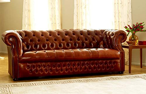 jvmoebel Chesterfield Dreisitzer Sofa Couch Leder Polster Design Sitz Couchen Textil Neu