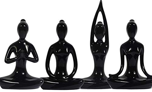 YANGMEI 8,3 cm schwarzes Set mit 4 dekorativen Porzellan-Keramik-Yoga-Posen, Yoga-Figuren, Statue, Meditationsraum, Yoga-Lehrer-Kollektion, Geschenke für Yoga-Liebhaber, Frauen, Yogi Freak