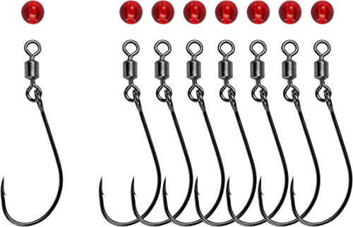 8er Set Spezialhaken Angelhaken mit integriertem Wirbel und Glasperle für Durchlaufblinker, Größe:1