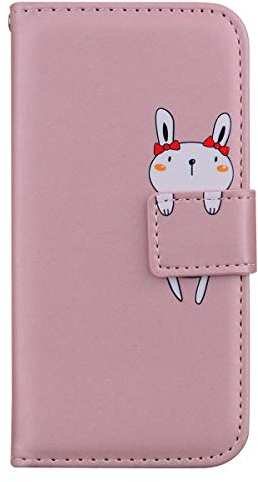 Annuo Coque Téléphone Portable Protection pour iPhone SE/5s/5(4.0) Portefeuille Animé Lapin Rose