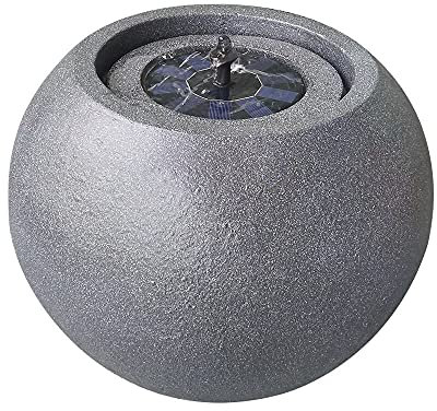 Round Stone Solar Water Feature/Fountain for the Garden - Dark Grey | Contemporary Modern Outdoor Solar Water Fountain, Self Contained - 44 x 44 x 34.5cm