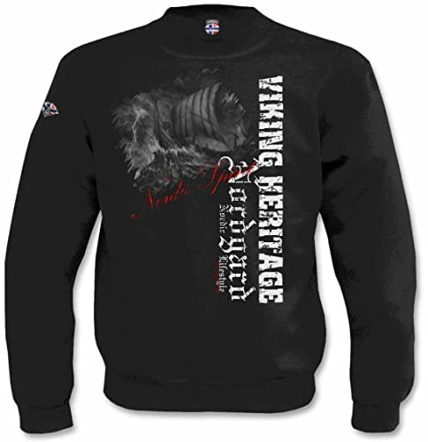 NORDGARD Viking Sweatshirt Nordisk in Schwarz I Größe L I Pulli aus 80% Baumwolle & 20% Polyester I Wikinger-Sweater mit Brustdruck I Ideal für Freizeit & Sport I Oeko-TEX Zertifiziert