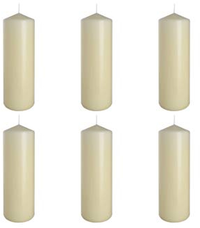Stumpenkerzen Elfenbein Säulenkerzen Blockkerzen, Durchmesser 8 cm, Höhe 25 cm, geruchsneutral, extralange Brenndauer 160h, Set 6 Stück (1 Box)