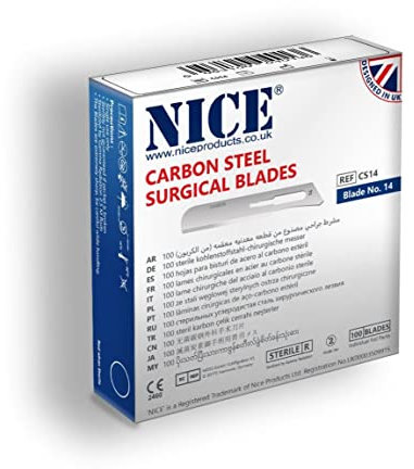 100 x NICE No.14 Sterile Carbon Steel CS14 Surgical Blades