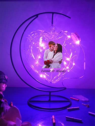 Collienght Personalisierte Foto-Nachtlicht-Wunschlampe Benutzerdefinierte Bild-Hängeleuchten Glas-LED-Licht-Eisen-Lampe(Mond lila 12 CM (4.72 IN))