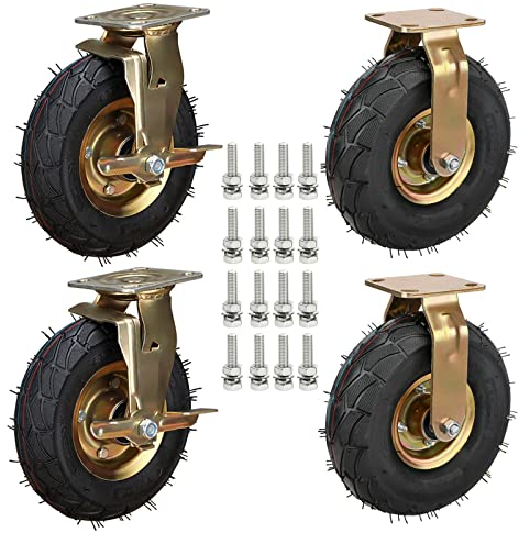 4 Stück Strapazierfähige Lenkrollen - Geräuschlose Luftreifen Gummi Rollen - Ø 200mm 250mm Bockrolle Schockabsorbierend Verschleißfest - Schwerlastrollen Transportrollen Mit Armaturen ( Size : 8inch )
