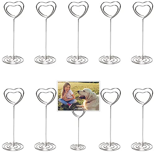 10 Stück Herz Tischkartenhalter, Metall Foto Kartenhalter, Hochzeit Platzkartenhalter, Tischkartenhalter Fotohalter, Memohalter, Ständer Kartenhalter, für Foto, Büro, Hochzeit Geburtstag, Silber