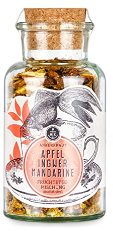 Ankerkraut Apfel-Ingwer-Mandarine Früchtetee, 125g im Korkenglas, Loser Tee in Premium Qualität, Geschenk-Idee, Getränk zum Wohlfühlen