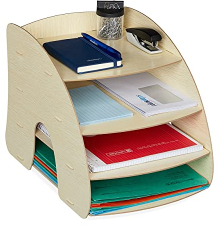 Relaxdays Dokumentenablage, 4 Fächer, Briefablage, Büro Organizer für A4 Papier, HxBxT: 27 x 25,5 x 34,5 cm, Farbwahl, Hellbraun