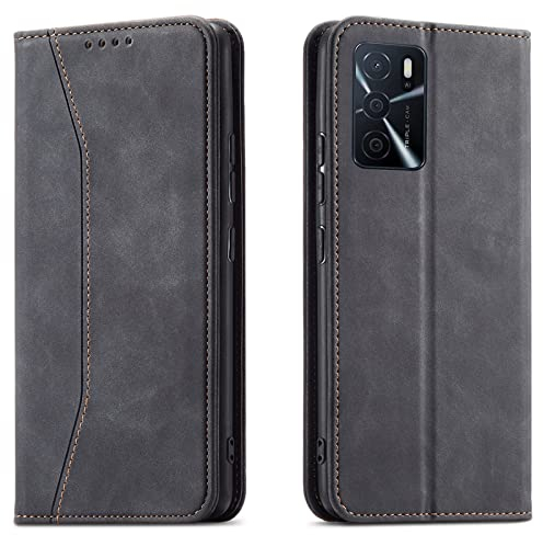 OKZone Kompatibel mit Oppo A16 / A16S Hülle, Magnet Leder Tasche Handyhülle, Kartenfächer Oppo A16 / A16S Schutzhülle, [Premium PU Leder] Flip Klappbare Stoßfeste Magnetische Standfunktion (Schwarz)