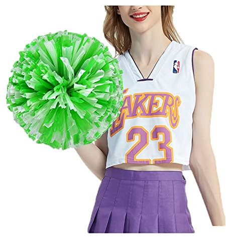 SHTGOI 4 Stück Cheerleading Pompoms Cheerleader Pom Poms Handblumen mit Ring Hell Handgekurbelter Blumenball für Sportwettbewerb Urlaub Feiern Tänze Karnevalspartys Grün+Weiß