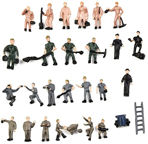 100-teiliges Personen-Modelle-Set, 1:87 HO-Maßstab Eisenbahn-Modellbauer, gut bemalte Figuren mit Eimerleiter für Zug, Sand, Miniatur-Szenen