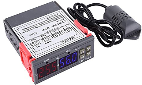 Digital Dual Screen Temperature And Humidity Controller Meter With Integrated Sensor Adjustable Thermostat for Breeding Incubation Supplies 12V