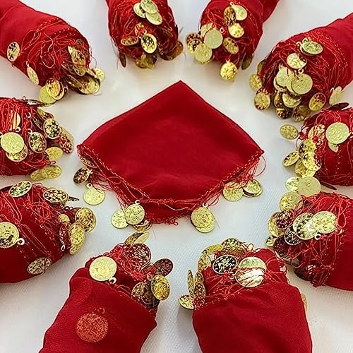 10x einfarbig Halay Mendili Set Tanztücher Dügün Hochzeit Verlobung Kina Mendil Nisan Dügün türkische Hochzeit (Rot)