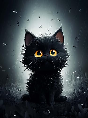 Ginfonr DIY Diamond Painting Zubehör Schwarze Katze Set Full, 5D Diamant Painting Tier Bilder Kit Crystal Rhinestone Embroidery Decoration Für Home Wall Décor 30x40cm