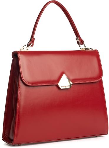 Zamponi Handtasche Damen Rot - Umhängetasche Damen Echtleder - Schultertasche Damen Elegant