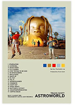 MEZUMI Travis Scott Astroworld Leinwand-Poster, Wandkunst, Dekor, Bild, Gemälde für Wohnzimmer, Schlafzimmer, Dekoration, ungerahmt, 30 x 45 cm