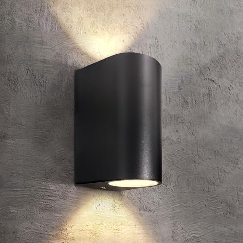 EXTRASTAR Outdoor Wall Lights, GU10 Base Up Down Exterior Wall Sconce, IP44 Waterproof Outside Wall Lights Aluminum Black for Garden, Patio, Garage, Porch, and so on(Bulbs not Include)